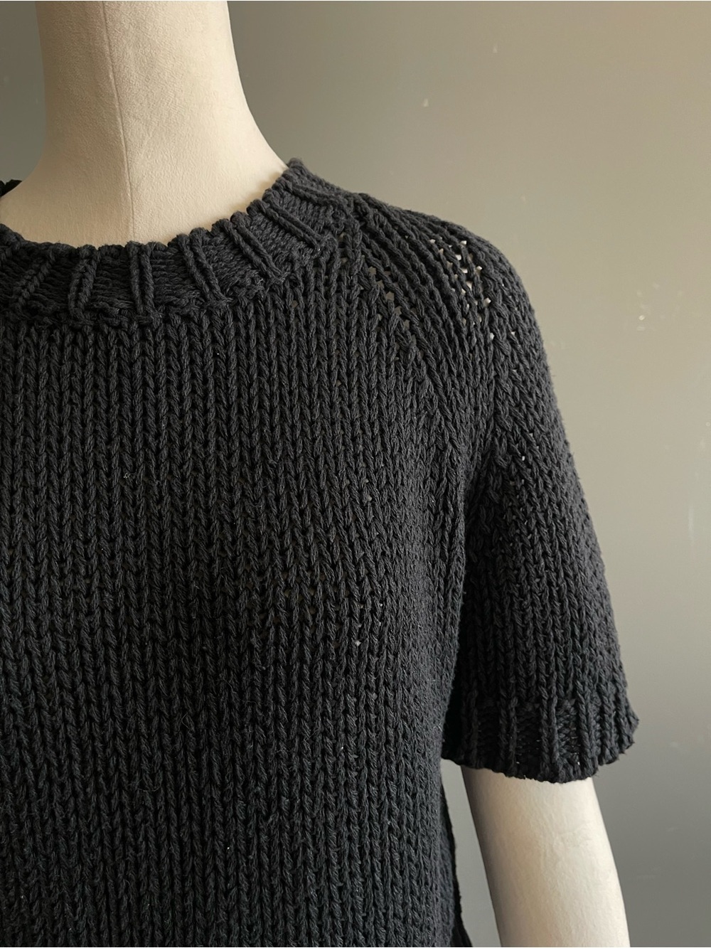 Cordera Black Chunky Upcycled Cotton Cropped Short Sleeve Sweater Quiet Luxury